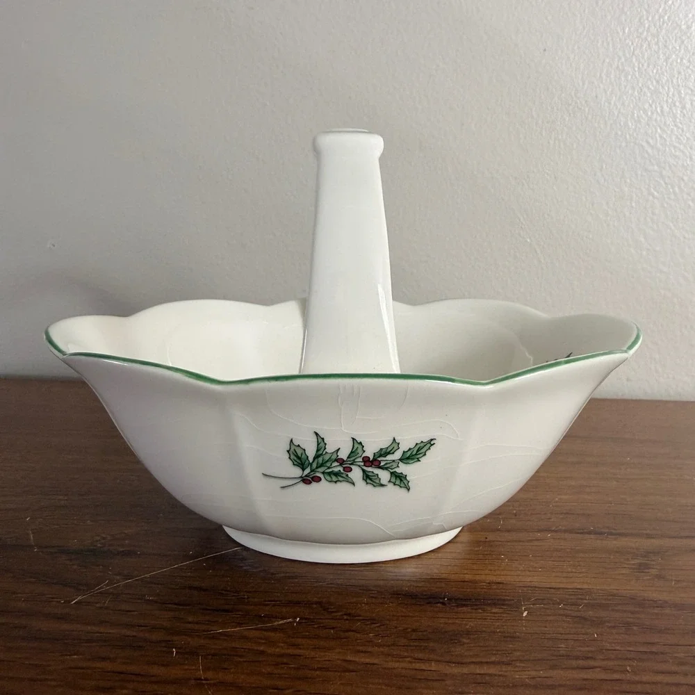 Vintage Nikko Happy Holidays Christmas Candy Basket Japan Tree Holly 1980s
